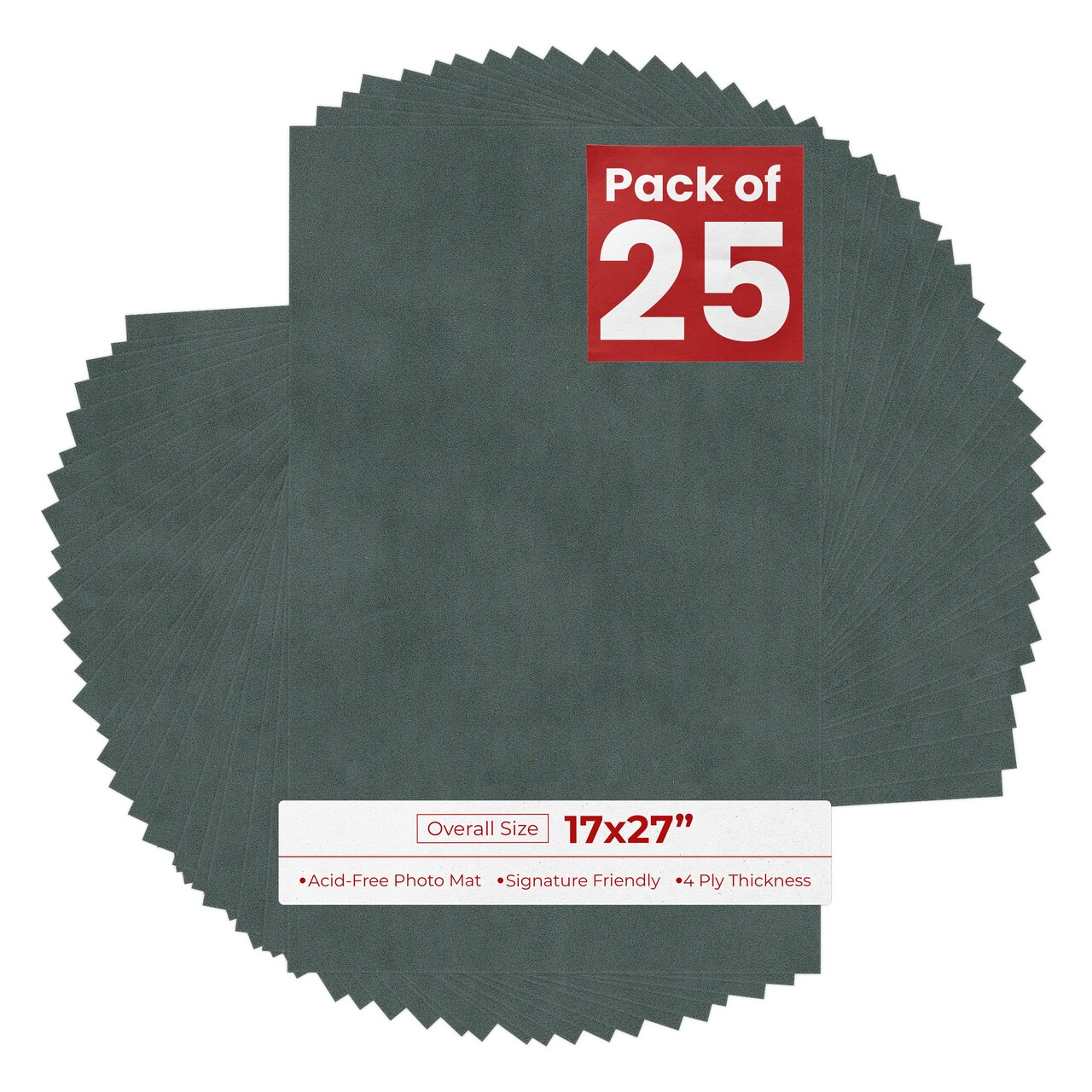 Dark Grey Suede 17x27 Uncut Mat Board - Blank Sheets, No Opening